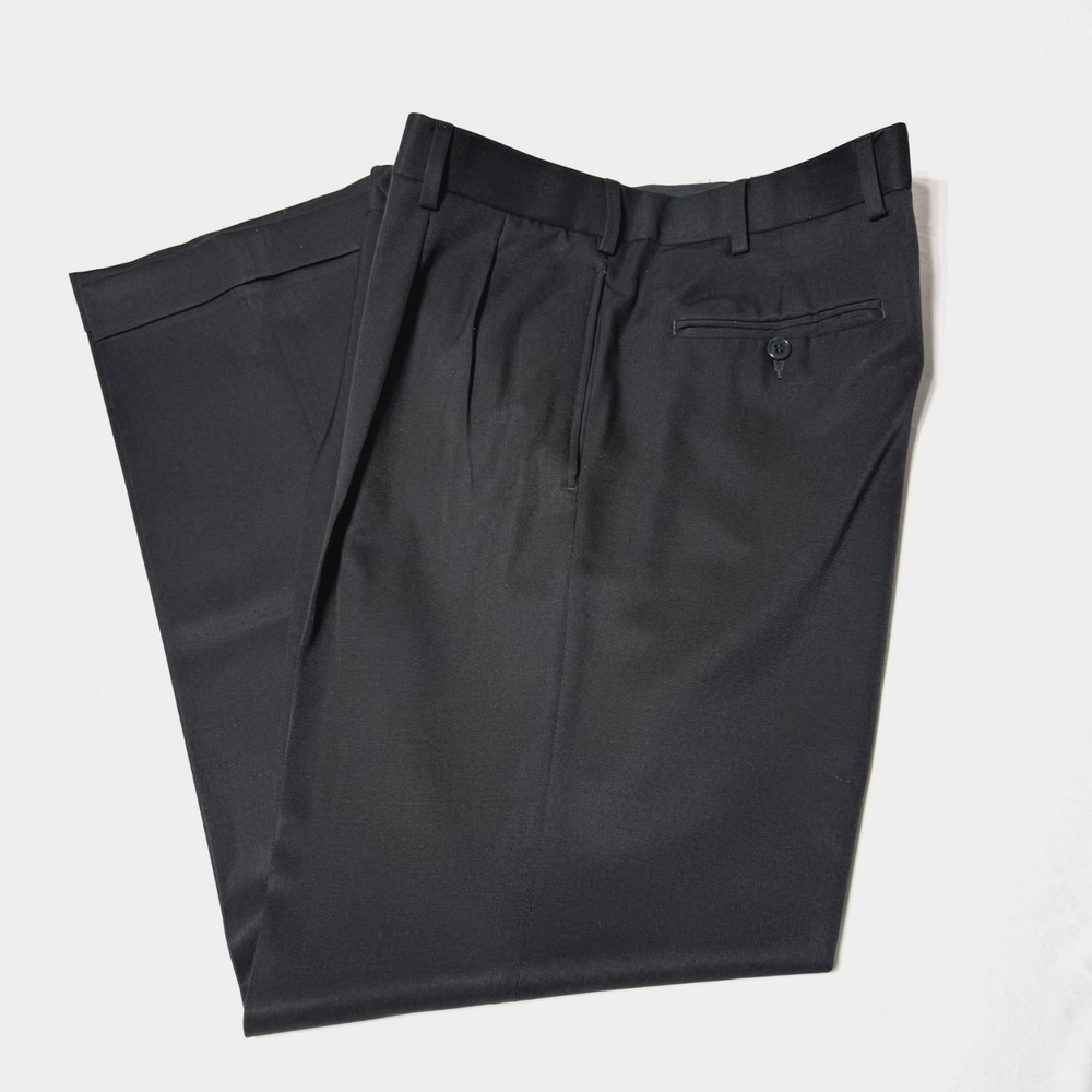 Brooks Brothers 346 Pants Mens 35x32 Black 100% Wool‎ Pleated Cuffed Dressy